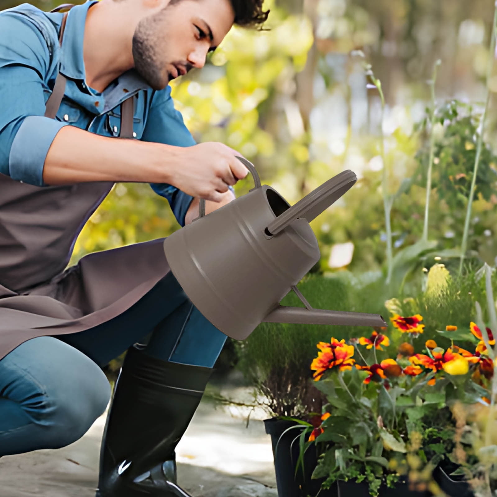 Byujiro 1 Gallon Long Spout Watering Can Multi-Functional Garden Watering Pot with Sprinkler Head, Ideal for Indoor Potted Plants, Outdoor Gardening & Lawn Care, Large Capacity Gardening Tool