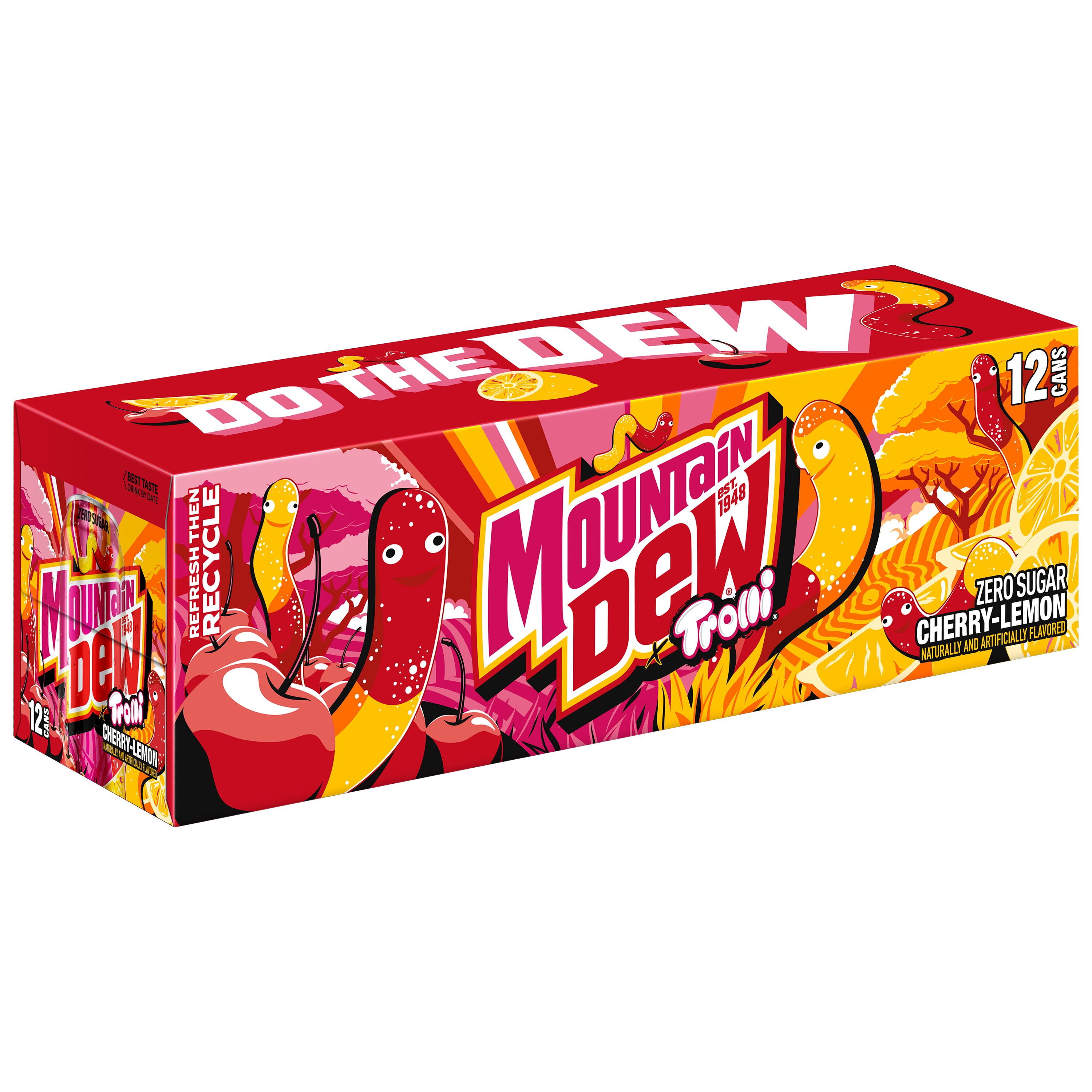 Mountain Dew Zero Sugar Cherry Lemon  flavored Trolli, 12.0 fl oz, 12 Cans