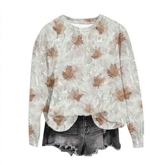 perfectbot Women's Crew Neck Hoodie - Casual Print Loose Fit Long Sleeve Fall Winter Sweatshirt - S to XXL