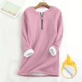 thumbnail image 2 of under $5 Omexry Womens Plus Size T-Shirts, Women Fall and Winter Loose Long Sleeved Round Neck Half Zip Thick Fleece Lambhair Warm Top Jacket with Pockets Pink M, 2 of 9
