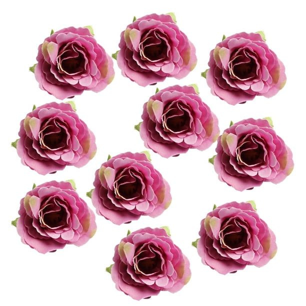 10 Uds 5cm flores de simulación de cabezas de rosas de seda artificial para decoración de sombreros DIY Rojo púrpura Sunnimix Cabezas de flores artificiales