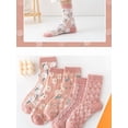 thumbnail image 5 of YooGuoGuo 5 Pairs Pink Floral 3D Textured Cotton Socks, Women Mid Tube Cottagecore Lace Ruffles Ankle Sock, Kawaii Breathable Crew Sock, 5 of 6