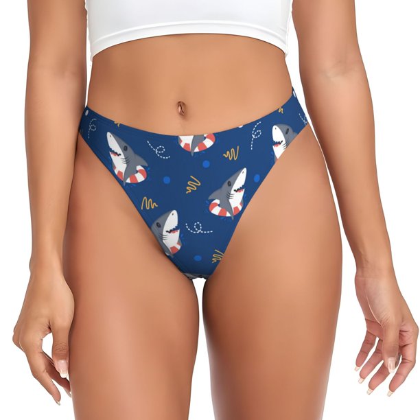 Balery Cute Shark Tangas de Algodón para Mujer con Estampado – Ropa Interior Sexy, Transpirable, G-string-3X-Large