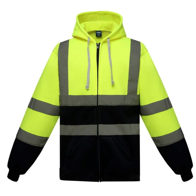 Chandail à Capuchon à Fermeture Éclair Intégrale de Sécurité pour Vêtements de Travail Haute Visibilité, Chandail Réfléchissant (Jaune&Marine, TG)