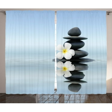 Ambesonne Spa Curtains 2 Panel Set, Stones Plumeras, 108" x 90", Pale Blue and Grey
