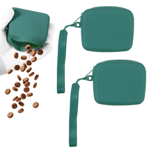Uxcell Dog Treat Pouch for Training, Silicone Treat Pouches Portable Dog Bag with Zipper Pocket Size (Dark green, 2 Pcs), Intended for Pet Training / Walking / Travel
