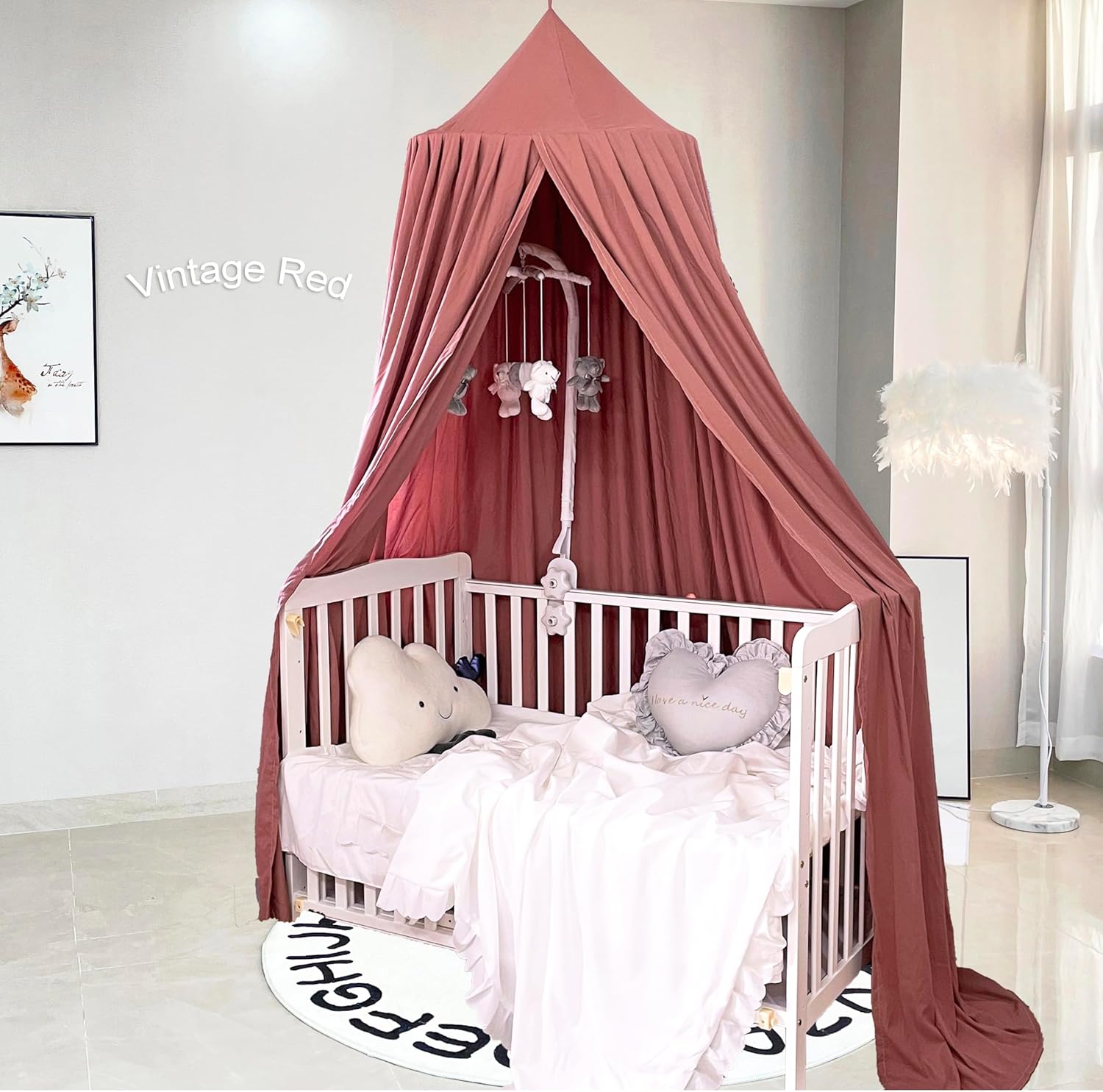 Extra Large Kids Bed Canopy for Girls Boys Bedroom Decor, Crib Nursery Hanging Light Blocking Reading Nook (Rose Red)