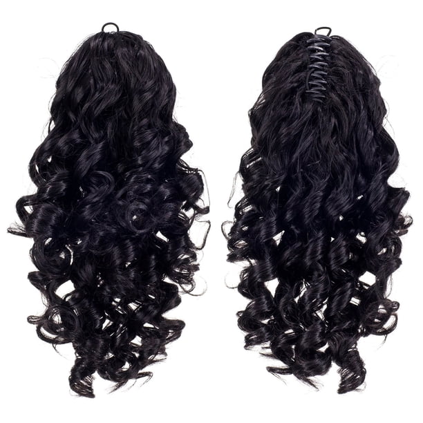 SWACC Extensiones de cola de caballo con clip de garra, rizos de tornillo corto de 12 pulgadas, clip sintético con cordón, cola de caballo rizada, extensión de cabello con clip de mandíbula (negro apa