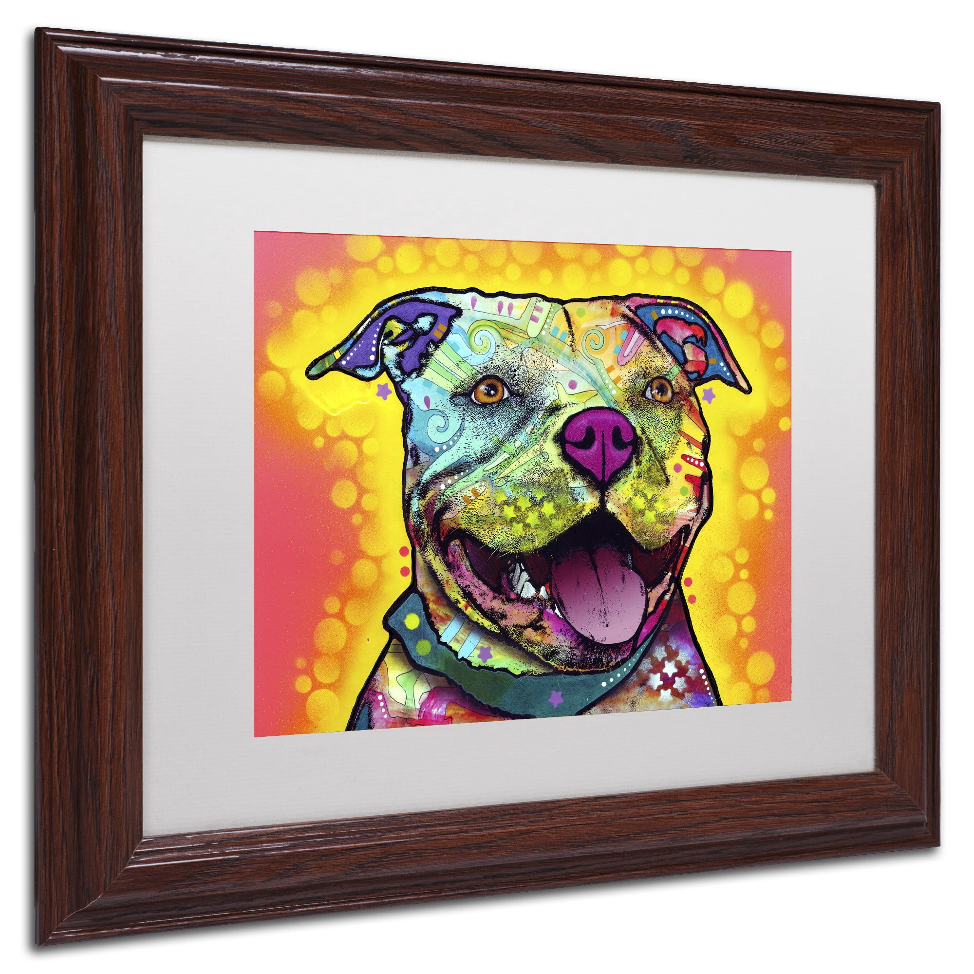 Trademark Fine Art "Dewey Pit Bull" Canvas Art by Dean Russo, White Matte, Wood Frame