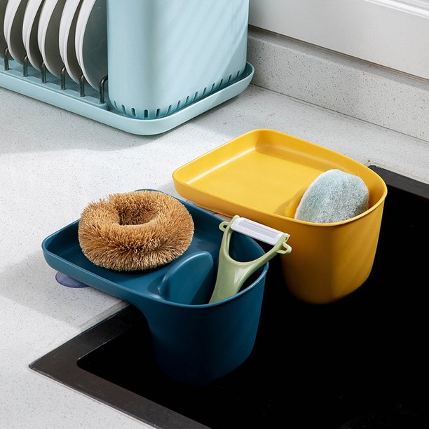 Organizador de fregadero con soporte para esponja de cocina con escurridor para guardar paños, palillos y artículos pequeños (2 piezas)