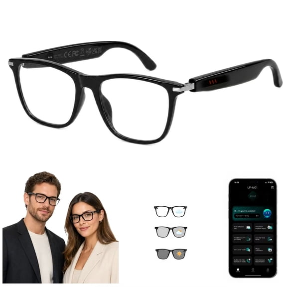 GenXenon Bluetooth AI Glasses for Men Women,No-Subscription Fee,Photochromic Lenses Smart Translation Glasses for Daily Wear,Dual 70mAh Battery,AI Voice Assistant,Hands Free Calls(Black)