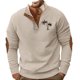 thumbnail image 5 of Blusa y camisa de manga larga con cuello alto para hombre, estilo casual, con estampado de palmeras color cacao, deportiva, con cuello alto, botones y patchwork, de poliéster., 5 of 8