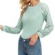 thumbnail image 5 of Tops de manga de encaje hueco,Blusa larga de cuello redondo con empalme de encaje hueco Camisa de manga larga hueca Eficiencia óptima, 5 of 7
