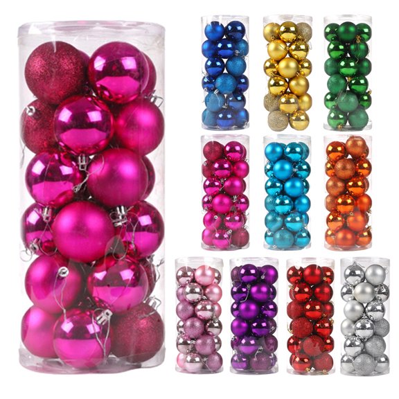 Sunshinehomely Hot Pink 4cm/1.57" Christmas Balls 24PCS Christmas Tree Balls Ornaments for Xmas Tree Shatterproof Christmas Tree Decorations Hanging Balls for Birthday Wedding Party Decorations