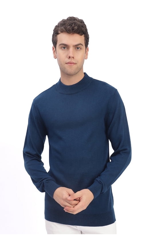 Casual Mens Turtle Neck Sweater  Teal Blue | L