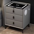 thumbnail image 2 of Mesita de noche lujosa de madera maciza, mesita de noche inteligente con tres cajones, detalles compactos de cuero para dormitorio, carga inalámbrica integrada, 2 of 3