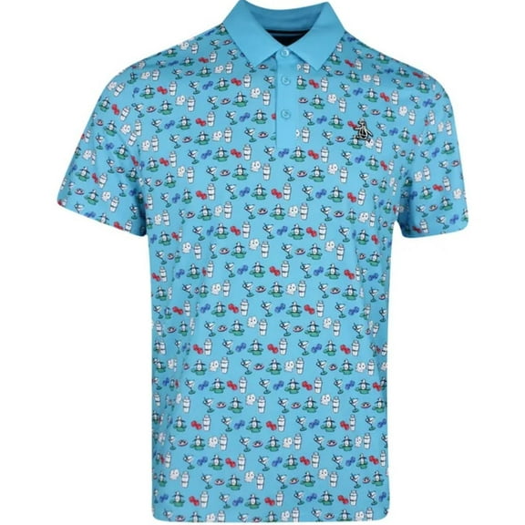 Original Penguin Polo Shirt (Martini Print, Blue Atoll, Medium)  NEW