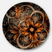 Designart 'Dark Orange Digital Art Fractal Flower' Floral Metal Circle Wall Art
