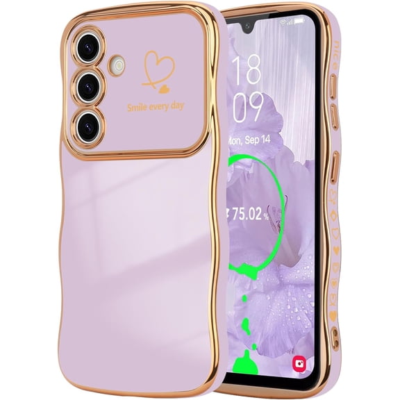 MYKOMI for Samsung Galaxy A16 4G/5G Case for Women Girls, Cute Wave Frame Curly Shape with Love Heart Camera Protection Cover Luxury Plating Shockproof Phone Case for Galaxy A16 4G/5G