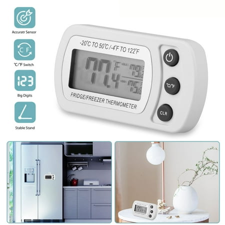 TSV Refrigerator Fridge Thermometer Digital Freezer Room Thermometer Waterproof, Max/Min Record Function with Large LCD