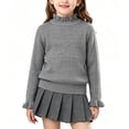thumbnail image 2 of Kukoosong Girls Ribbed Knit Mock Neck Sweater, Fall Winter Long Sleeve Pullover Tops with Ruffled Lettuce Trim On Collar and Cuffs, Stretch Slim Fit Knit Blouse for Kids Daily Layering Outfits, 2 of 6