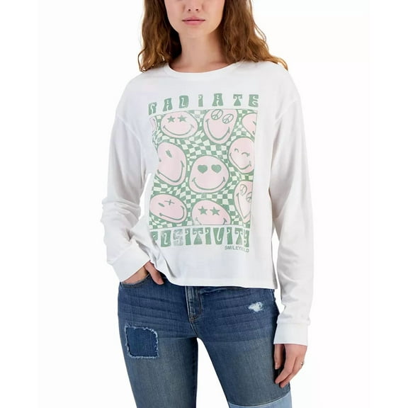 SmileyWorld Juniors' Positivity Long-Sleeve T-Shirt Large