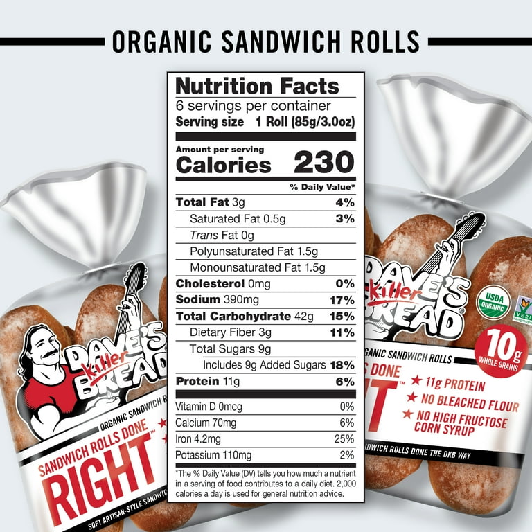 Dave's Killer Bread Sandwich Rolls Done Right, Organic White Bread