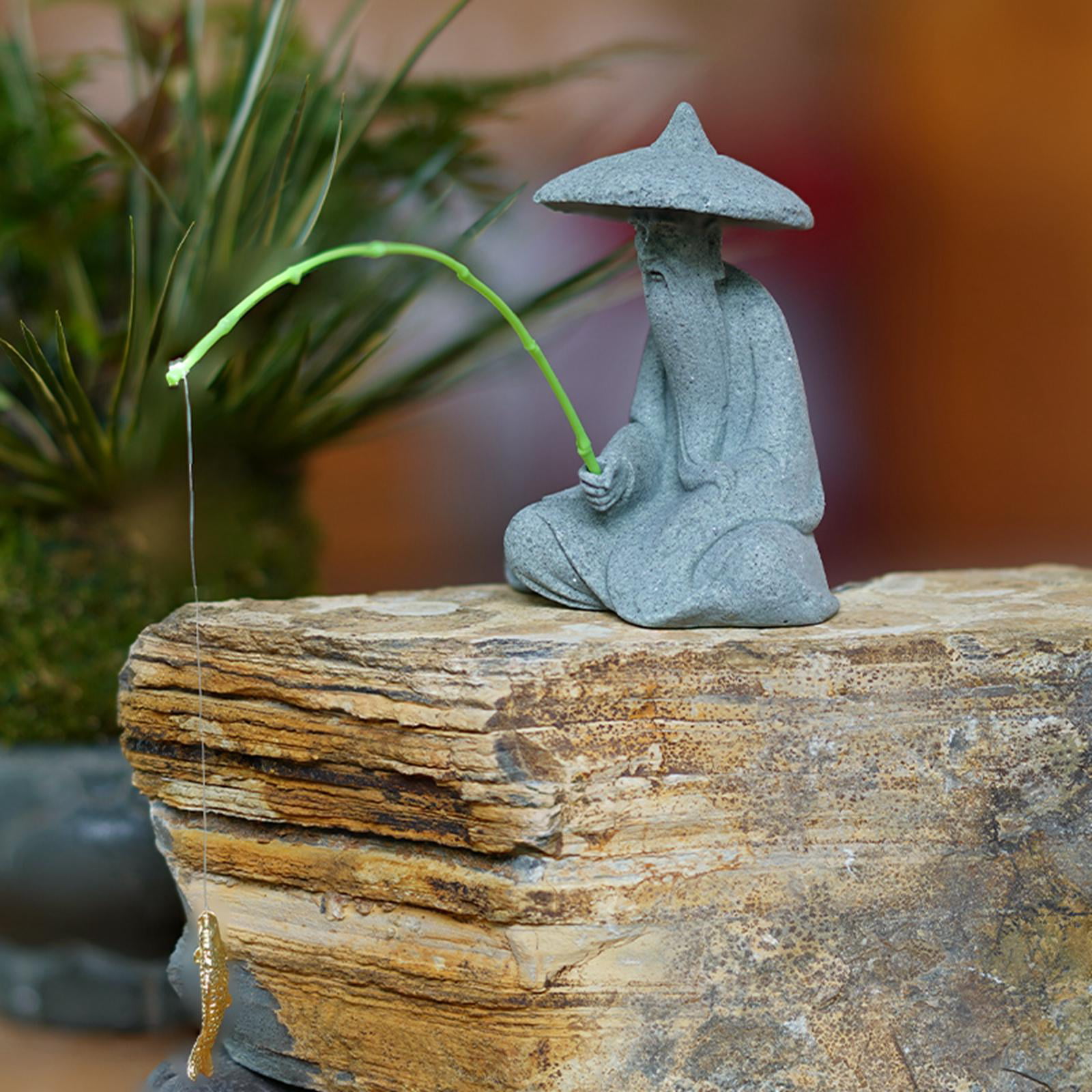 Resin Aquarium Ancient Chinese Fisherman Characters Statue Fengshui Craft  for Thin 