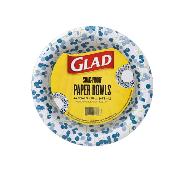 Glad Everyday Disposable Paper Bowls with AFN1Berry Nice Design - Soak-Proof, Cut-Proof, Microwaveable Paper Bowl, Spring Themed for Everyday Use - 16 Ounces, 44 Count