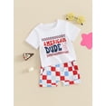 thumbnail image 3 of Musuos Toddler Boys Independence Day Outfits 6 12 18 24M 3Y Letter Print Short Sleeve T-Shirts and Checkerboard Shorts 2Pcs Summer Set, 3 of 10
