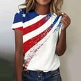 thumbnail image 1 of Pounoo T-Shirts pour Femmes Motif Étoiles et Rayures Manches Courtes Coupe Décontractée Chandails Légers et Confortables Hauts Style de Rue Décontracté Tenue de Fin de Semaine Cadeau, 1 of 6