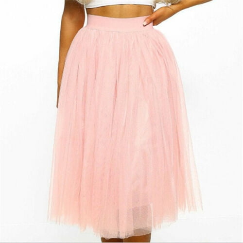 Womens Pleated Tulle Mesh Skirt A-line Elastic High Waist Layers Maxi Long Dress