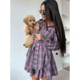 thumbnail image 6 of Women'S Gingham 2 Piece Set Fall Fashion Long Sleeve Tops with Skirt High Waist Front Casual Winter  S, 6 of 8