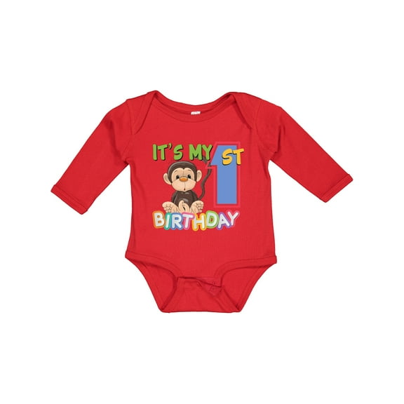Inktastic Monkey First Birthday Boys or Girls Long Sleeve Baby Bodysuit