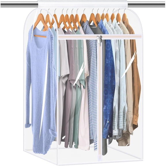 MORAVE 35" Clear Hanging Garment Bags, Bottom Enclosed Clothes Cover for Closet Garment Rack Suit Wardrobe Storage