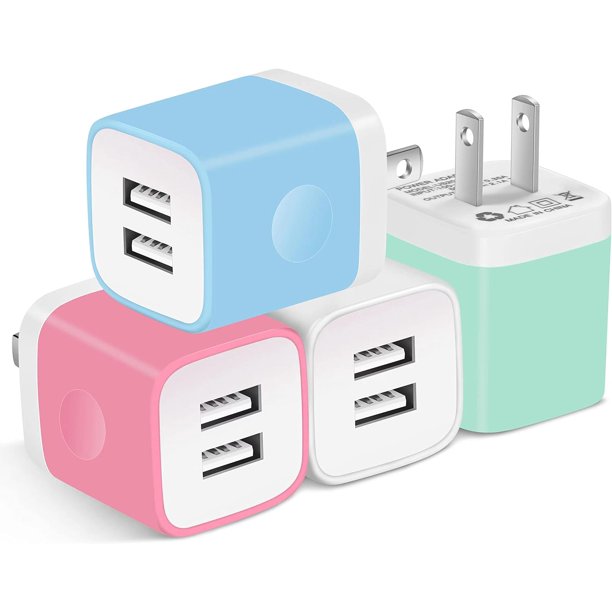 X-EDITION Cargador de pared USB, paquete de 4 adaptadores de corriente USB de doble puerto de 2,1 A, cargador de pared, bloque de carga compatible con iPhone 13 12 11 XS XR X 8 7 6S 6 Plus SE, Pad, Sa