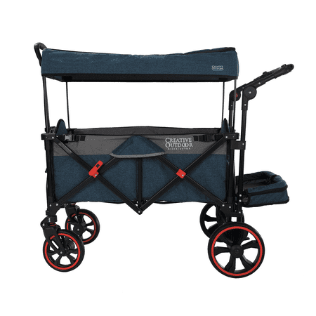 CREATIVE OUTDOOR Push Pull Platinum Series Folding Wagon Stroller with Canopy, Navy Blue