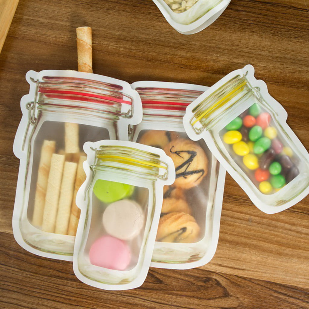 10/12Pcs Jar Shape Zipper Bag Reusable Snack Saver Food Sandwich Storage Pouch A 