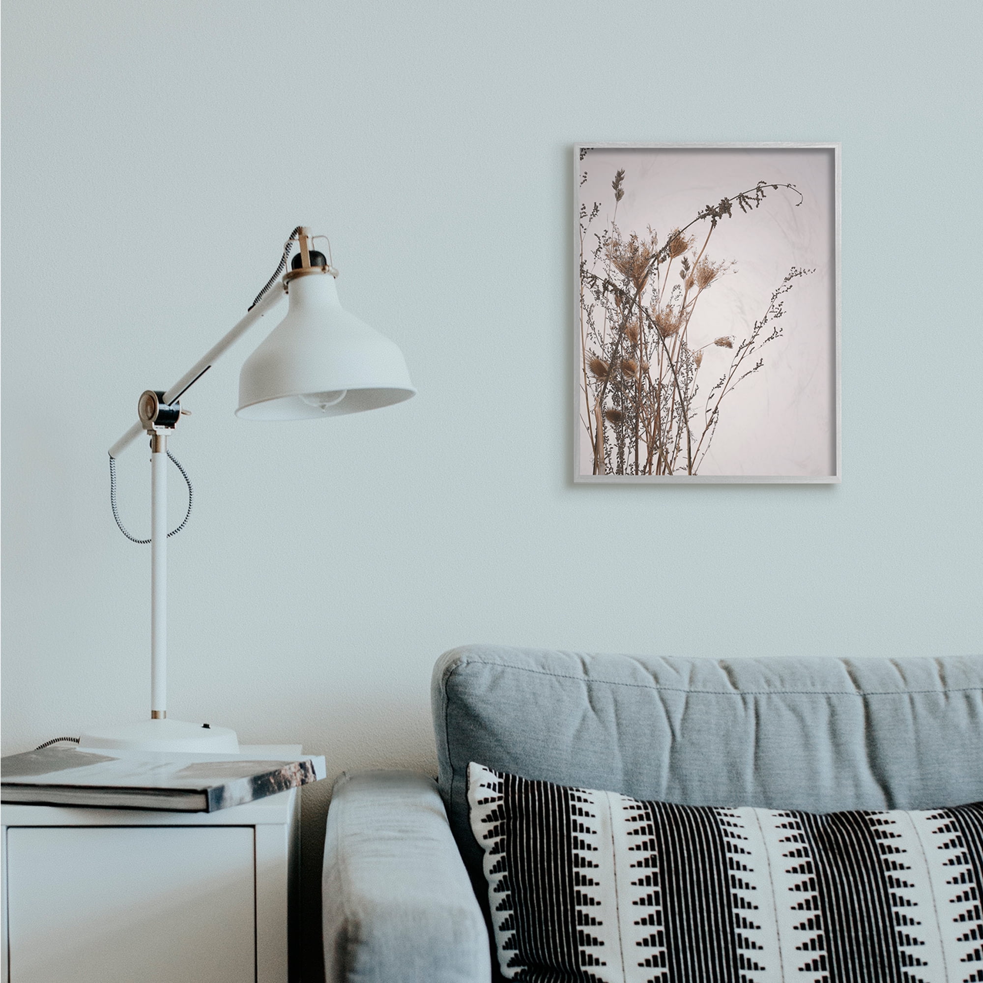 Stupell Industries Autumn Thistles in the Sky Neutral Brown Beige Grey Framed, 16 x 20, Design by Design Fabrikken