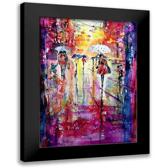 Kovacs, Anna Brigite 18x24 Black Modern Framed Museum Art Print Titled - Phoning in the Rain
