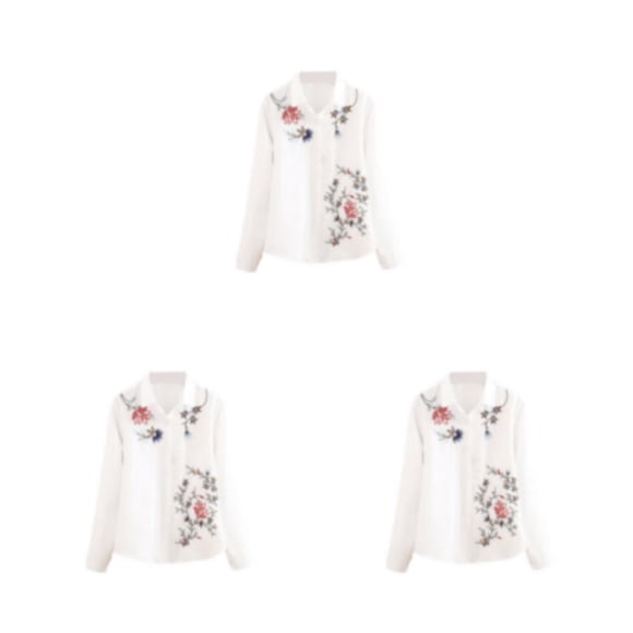 Camisa blanca Qarigey de mujer con bordado de flores manga larga S