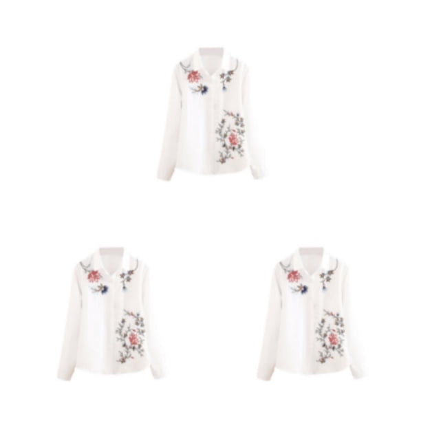 Minnieouse Camisas de mujer Camisa blanca de moda de manga larga Flor vintage de un solo pecho Elegante blusa deportiva ajustada L 1522 Type1 NO1