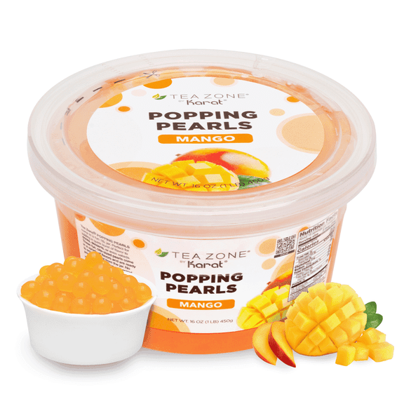 Tea Zone Mango Popping Pearls for Beverage, Sweet snacks, Boba Milk Tea, Ready to Serve (1 lbs)
