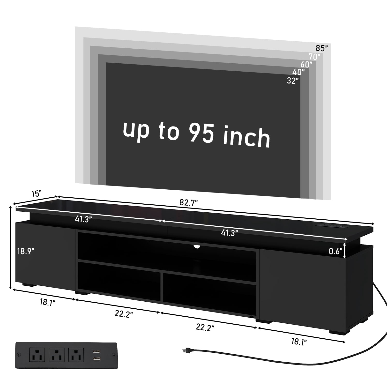 80" LED TV Stand with Power Outlet for up 90" TVs, Modern Large Entertainment Center Long Sounbar Media Console Table Stand for Living Room