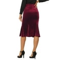 thumbnail image 3 of INSPIRE CHIC Women's Skirt Velvet Stretchy High Waist Fishtail Hem Slim Fit Midi Skirt XL Red, 3 of 6