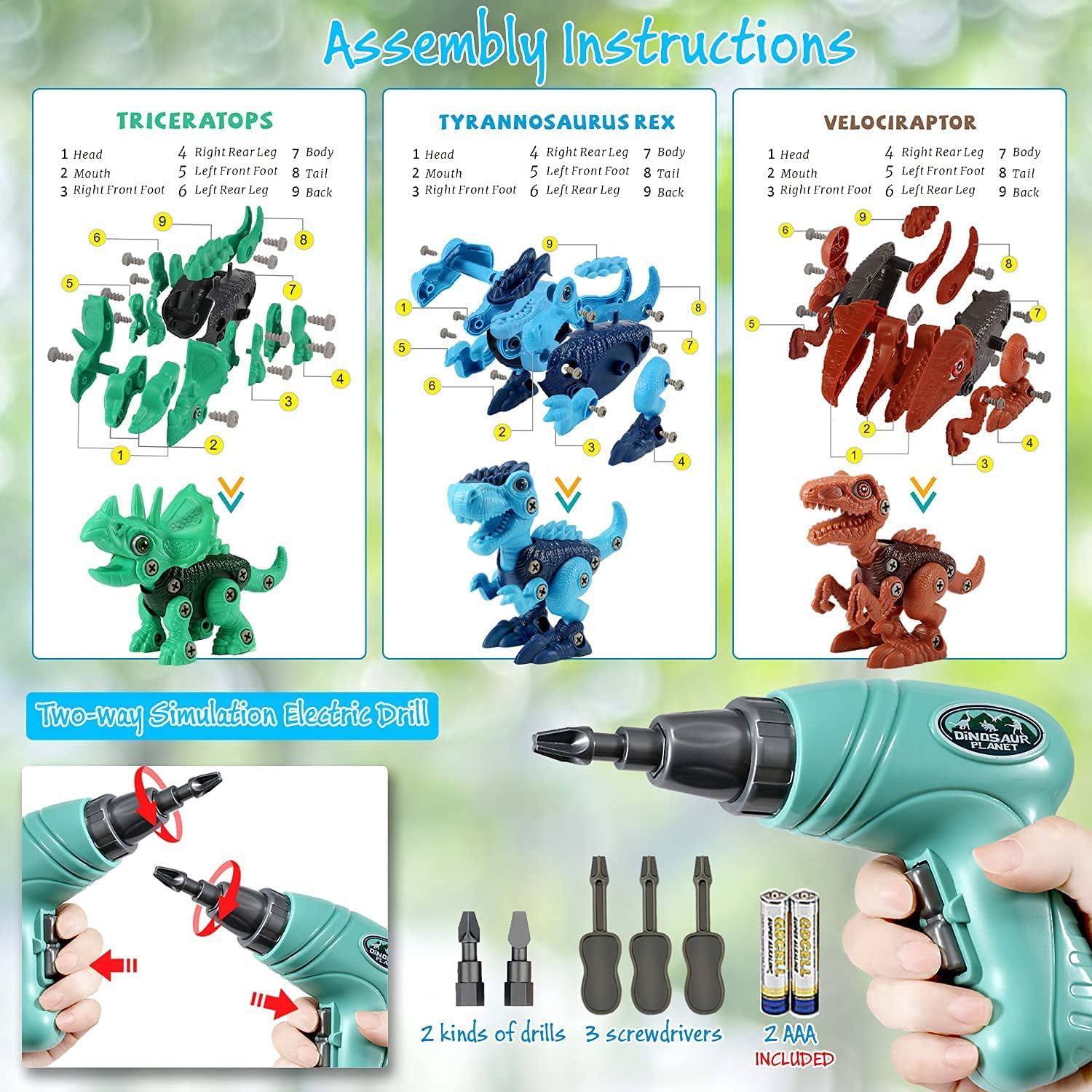 EduCuties Dinosaur Toys for Kids 3-5, Take Apart Dino Games for Boys Girls  Age 5-7, Construction Building Educational STEM Sets with Electric Drill