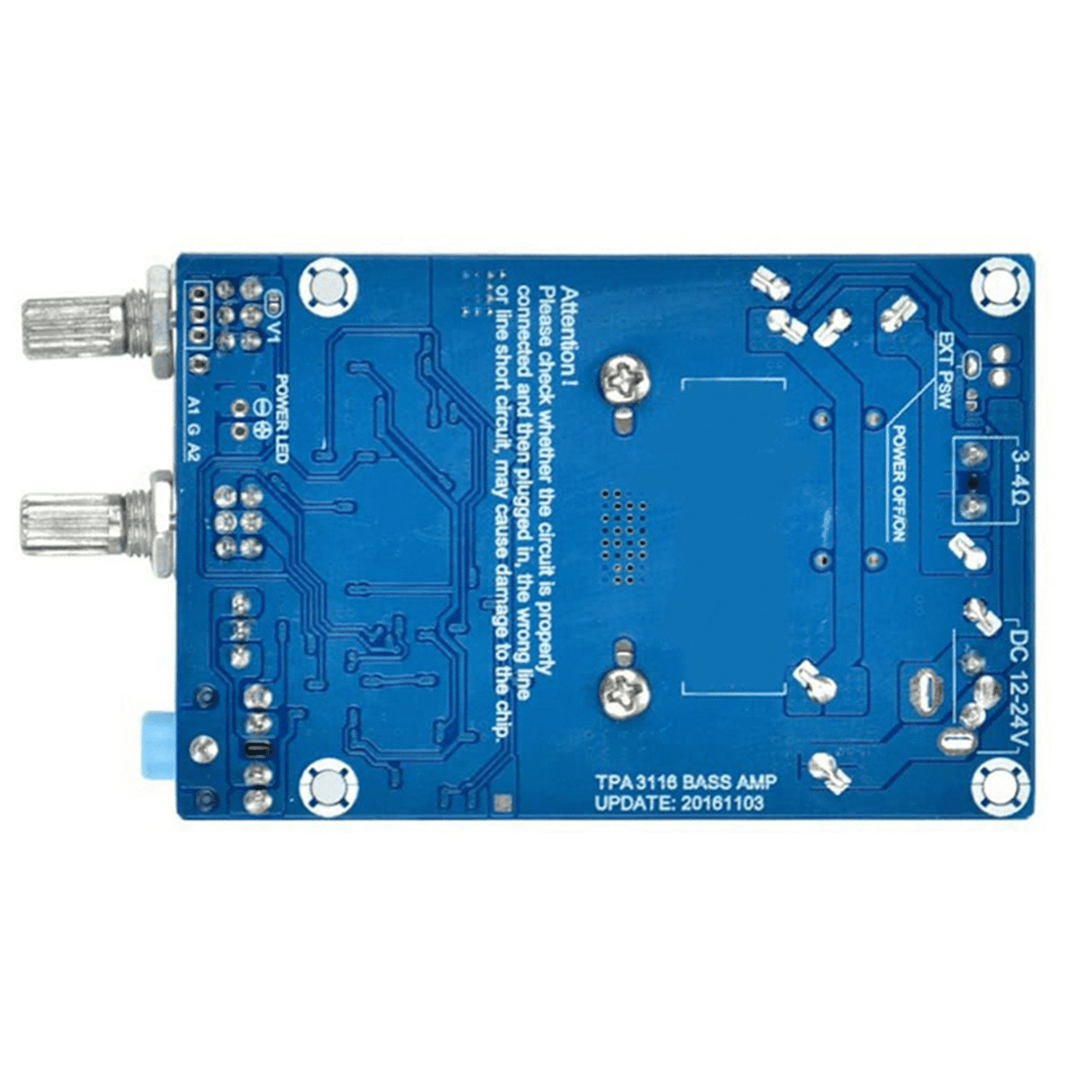 2X TPA3116 Subwoofer Amplifier Board 100W Bass Output DC12-24V Digital Small Power Amplifiers Video Audio Accessories