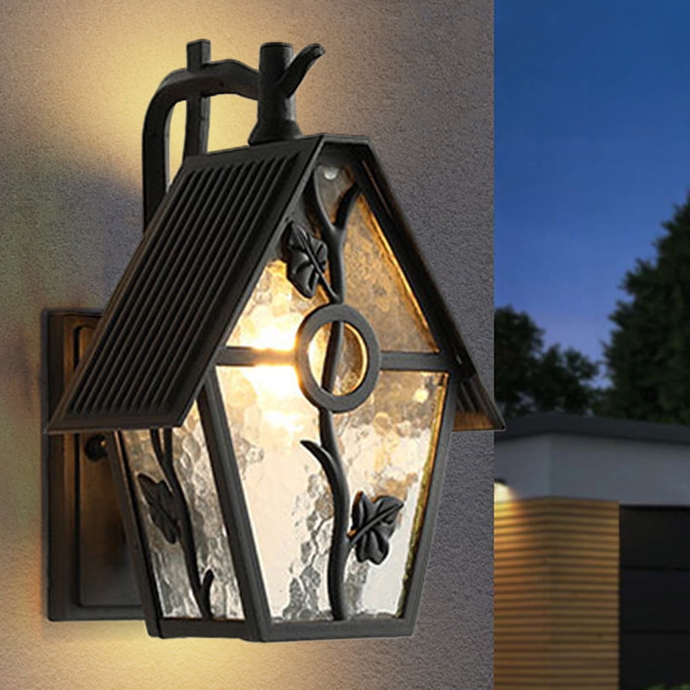 Loyalheartdy Outdoor Wall Sconces Light Retro European Style Metal Wall Light w/Frosted Glass Lampshade for Gardens Courtyard