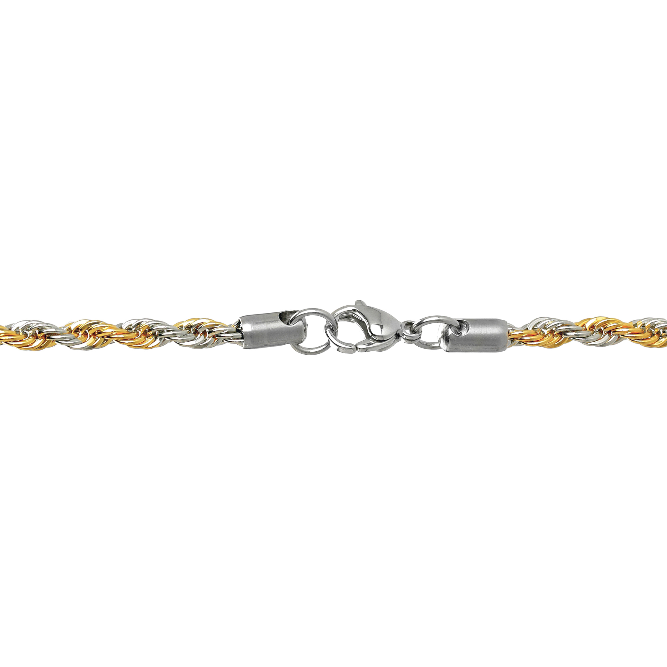 Stainless Steel 20 Inches Long 4 MM Wide Two Tone Rope Chain Necklace Gold Ion Plating with Lobster Claw Clasp for Men by Metro Jewelry