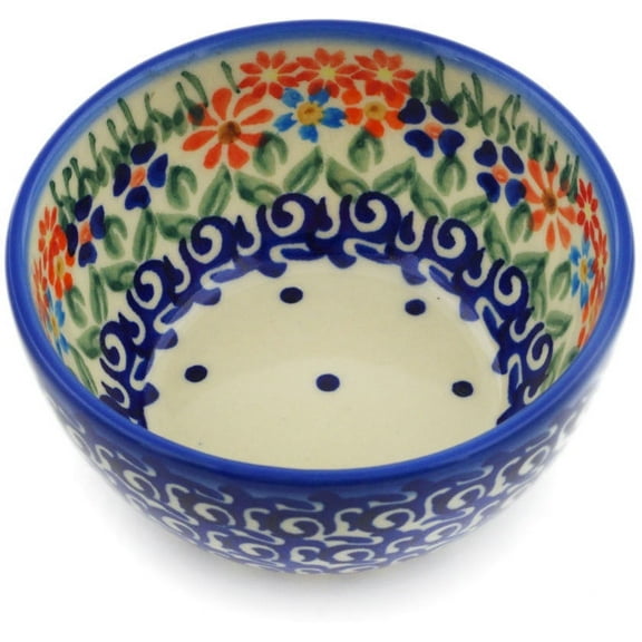 Polish Pottery 4-inch Bowl (Blissful Daisy Theme) Hand Painted in Boleslawiec, Poland Certificate of Authenticity